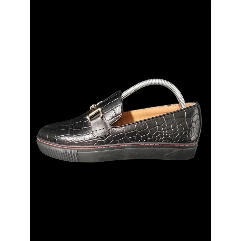 Marc Nolan Men's Size 6 Boardwalk Black Crocskin Leather Horse-Bit Sneakers